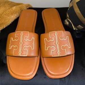 Tory Burch Double T Slides Bourbon Miele/Gold 8.5